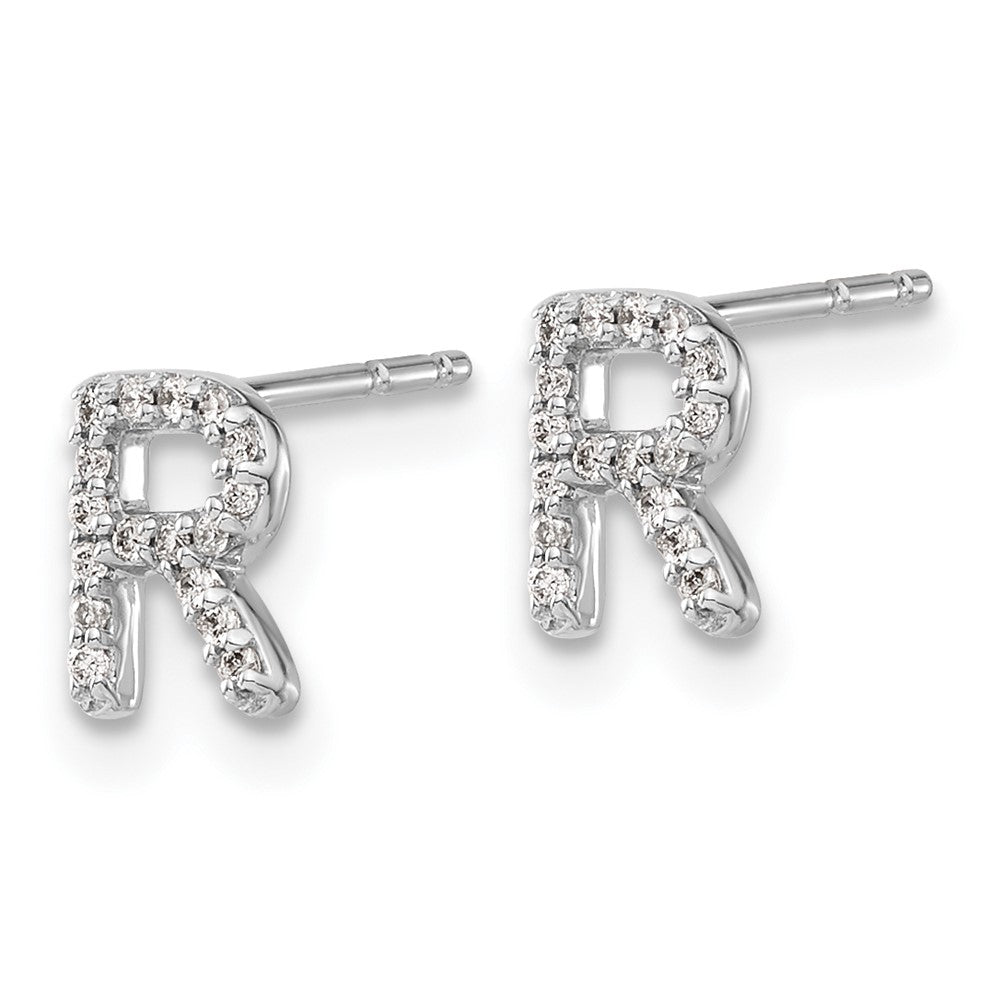 14K White Gold Lab Grown VS/SI FGH Dia Letter R Initial Post Earrings