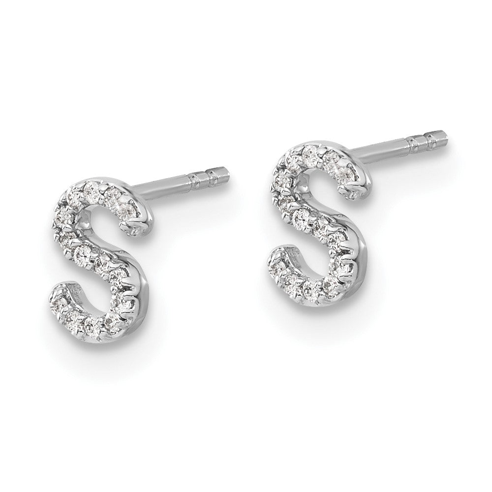 14K White Gold Lab Grown VS/SI FGH Dia Letter S Initial Post Earrings