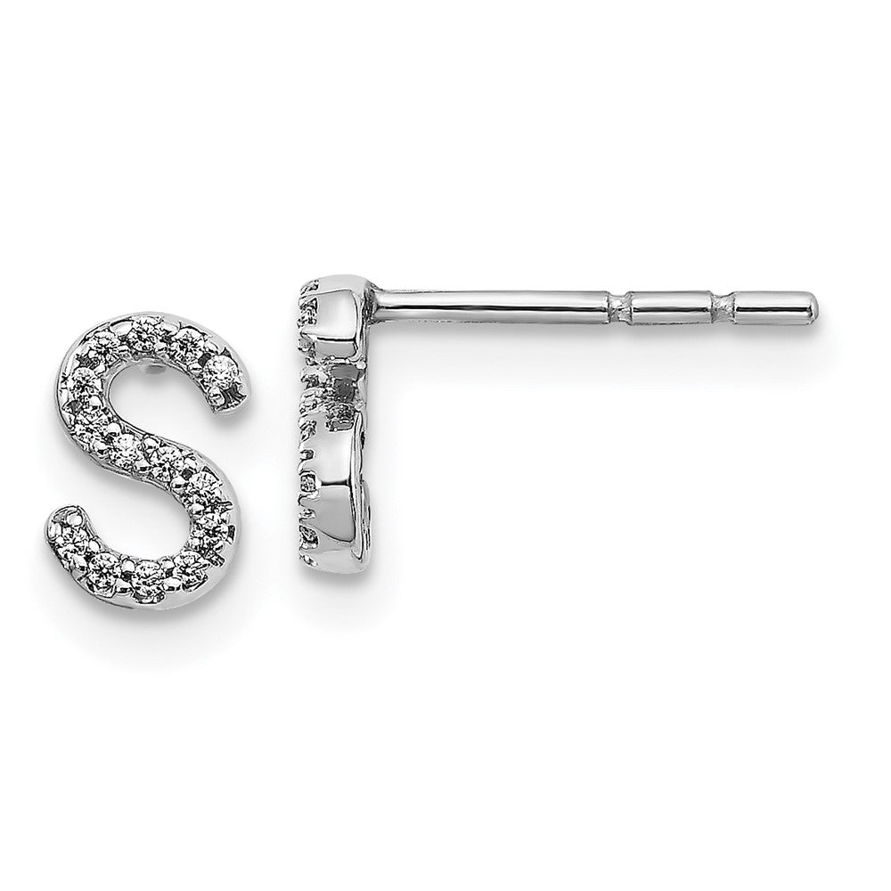 14K White Gold Lab Grown VS/SI FGH Dia Letter S Initial Post Earrings