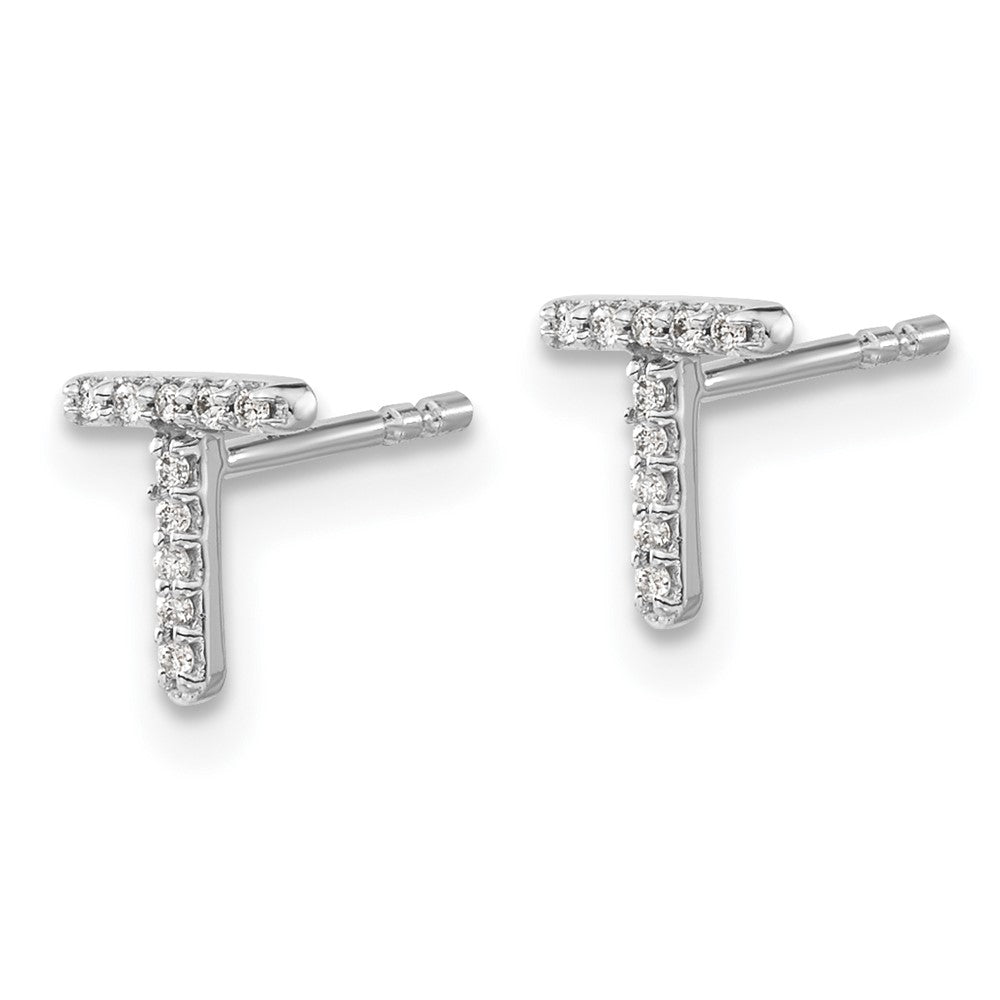 14K White Gold Lab Grown VS/SI FGH Dia Letter T Initial Post Earrings