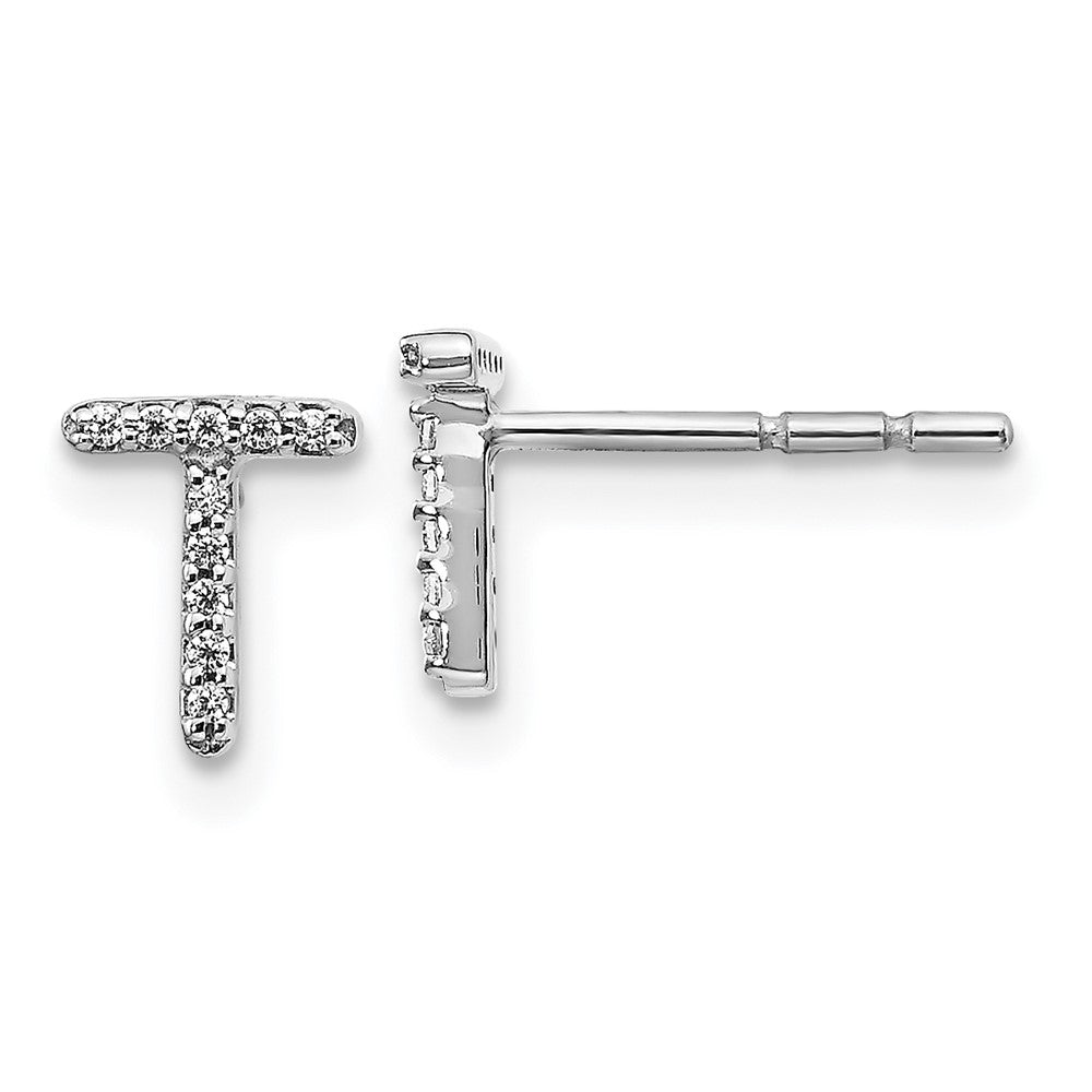 14K White Gold Lab Grown VS/SI FGH Dia Letter T Initial Post Earrings