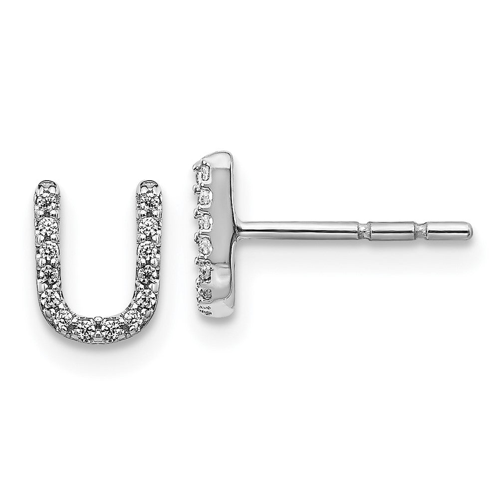 14K White Gold Lab Grown VS/SI FGH Dia Letter U Initial Post Earrings