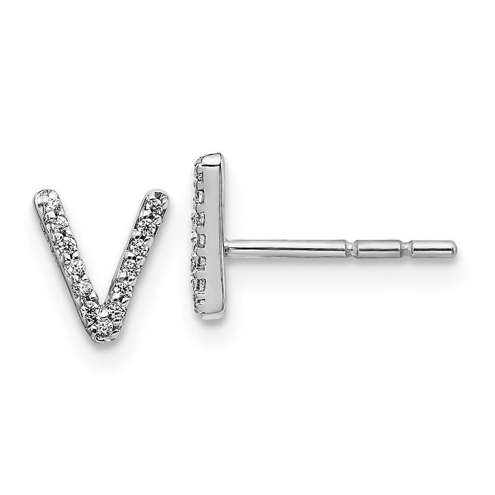 14K White Gold Lab Grown VS/SI FGH Dia Letter V Initial Post Earrings