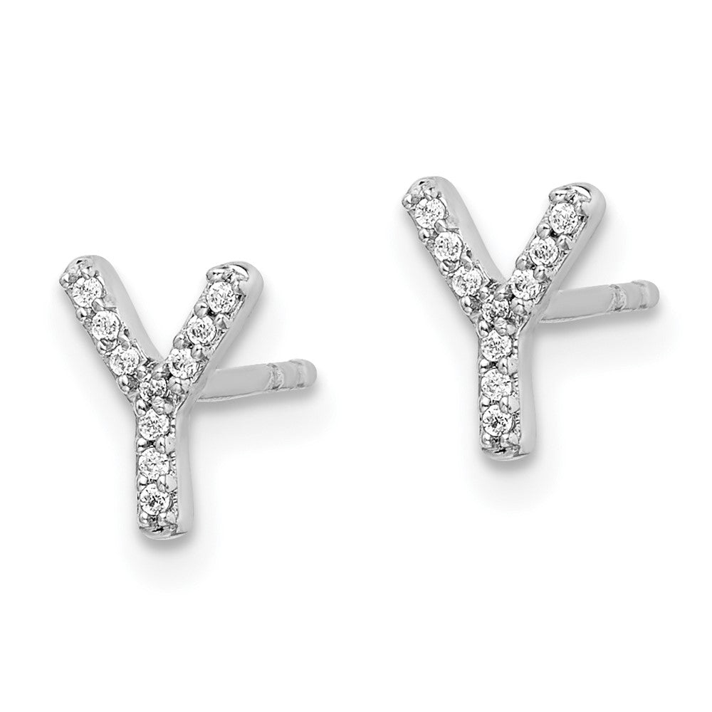 14K White Gold Lab Grown VS/SI FGH Dia Letter Y Initial Post Earrings