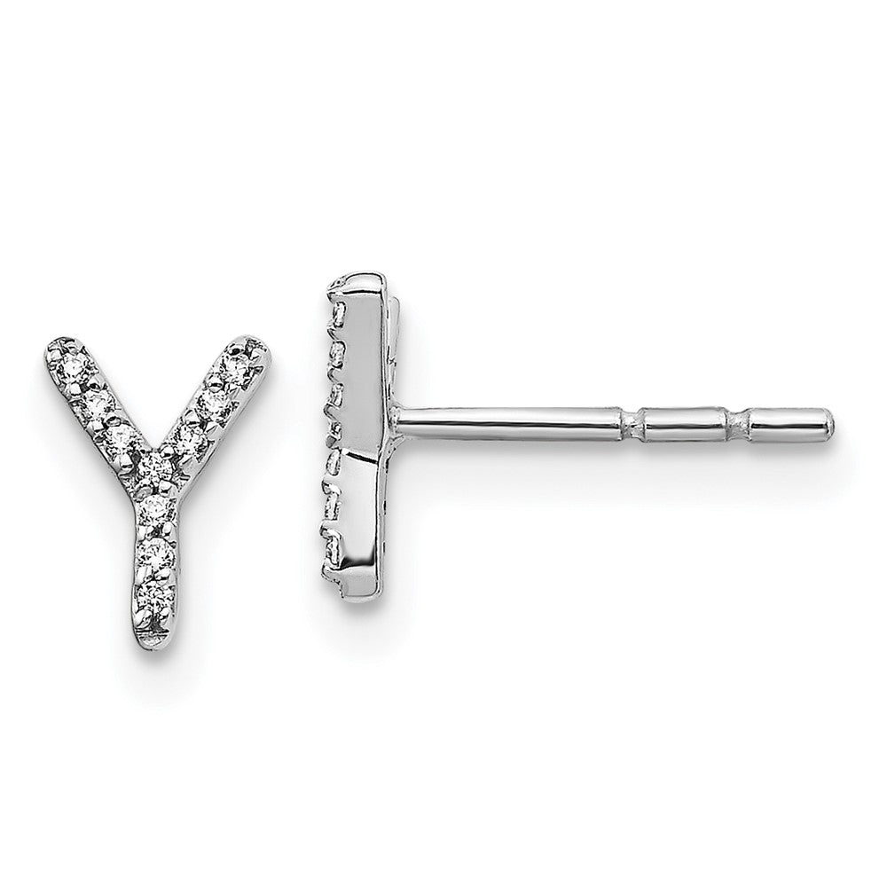 14K White Gold Lab Grown VS/SI FGH Dia Letter Y Initial Post Earrings