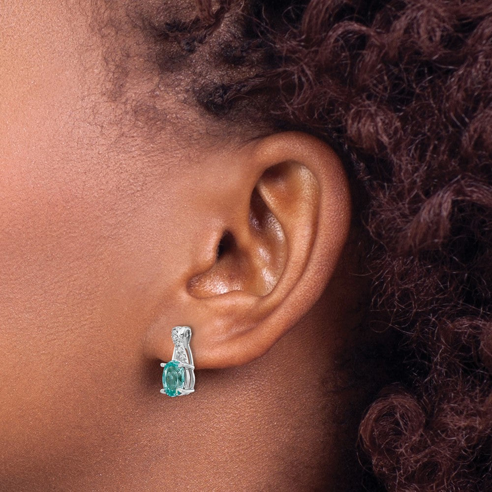 14k White Gold Lab Grown VS/SI FGH Dia and Cr Paraiba Post Earrings