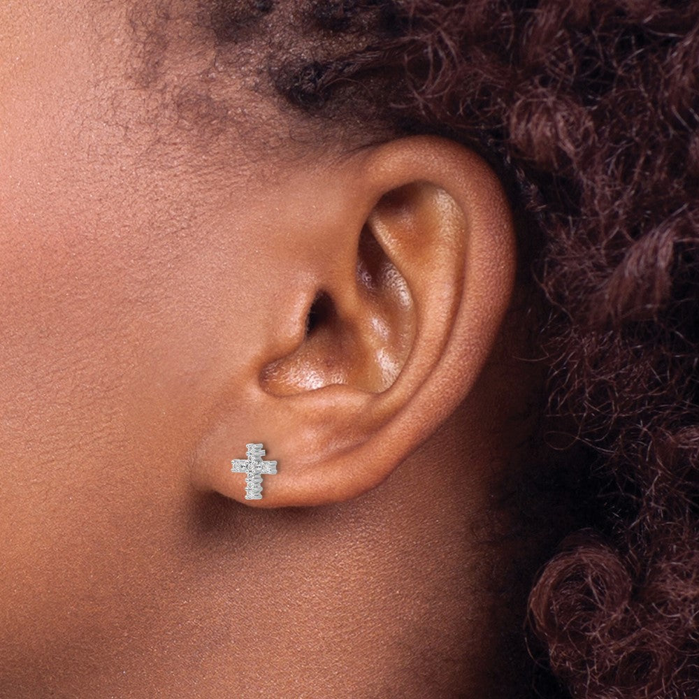 14K White Gold Lab Grown VS/SI FGH Dia Cross Post Earrings