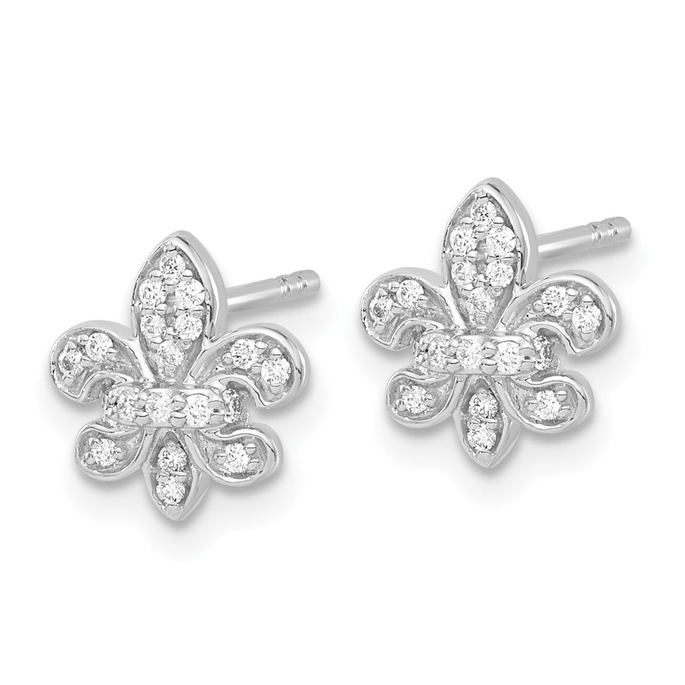 14K White Gold Lab Grown VS/SI FGH Dia Fleur de Lis Post Earrings