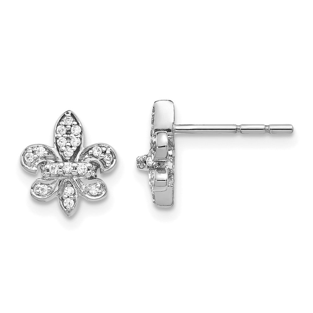 14K White Gold Lab Grown VS/SI FGH Dia Fleur de Lis Post Earrings