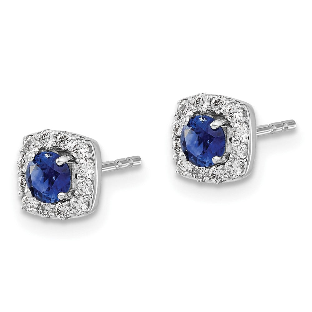 14K White Gold Lab Grown VS/SI FGH Dia and Cr Sapphire Square Halo Earrings