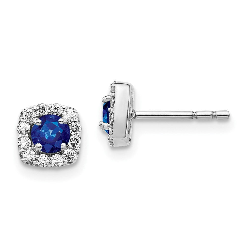 14K White Gold Lab Grown VS/SI FGH Dia and Cr Sapphire Square Halo Earrings