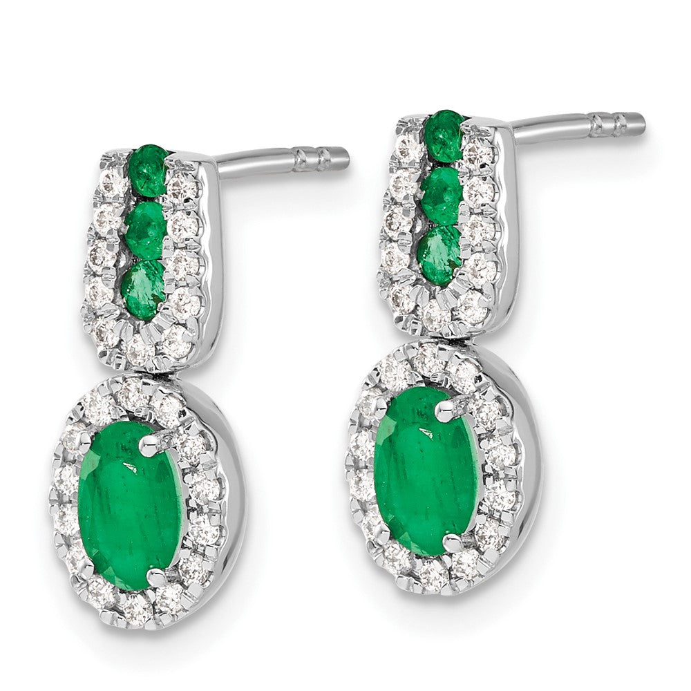 14K White Gold Lab Grown VS/SI FGH Dia and Created Emerald Earrings