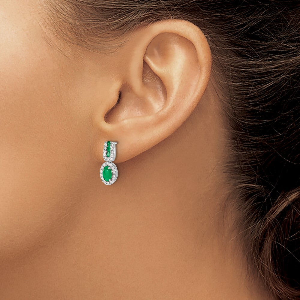 14K White Gold Lab Grown VS/SI FGH Dia and Created Emerald Earrings