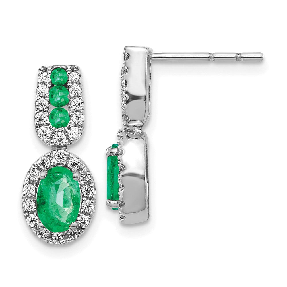 14K White Gold Lab Grown VS/SI FGH Dia and Created Emerald Earrings