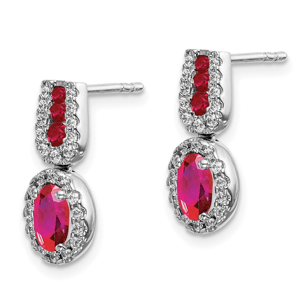 14K White Gold Lab Grown VS/SI FGH Dia and Created Ruby Earrings