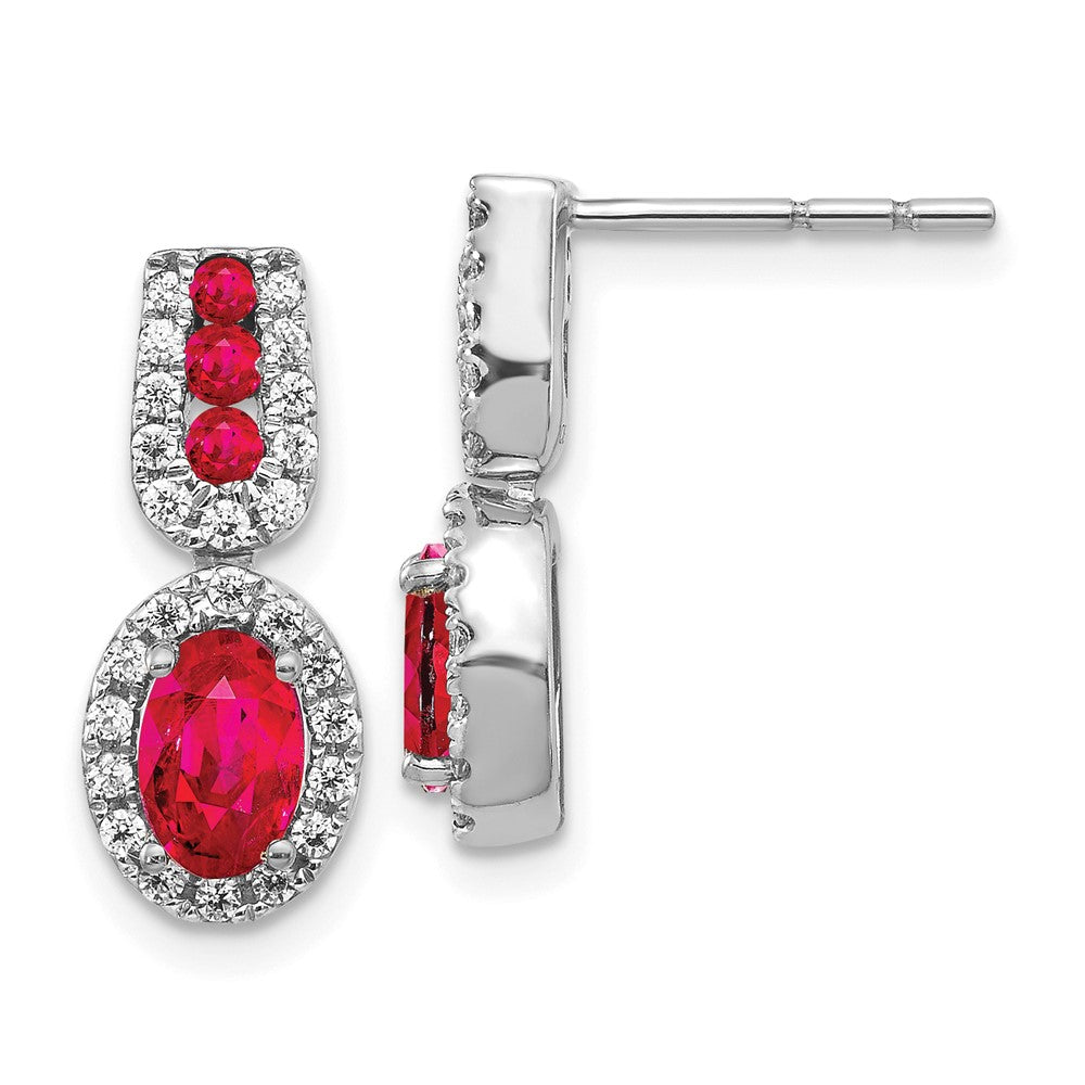 14K White Gold Lab Grown VS/SI FGH Dia and Created Ruby Earrings