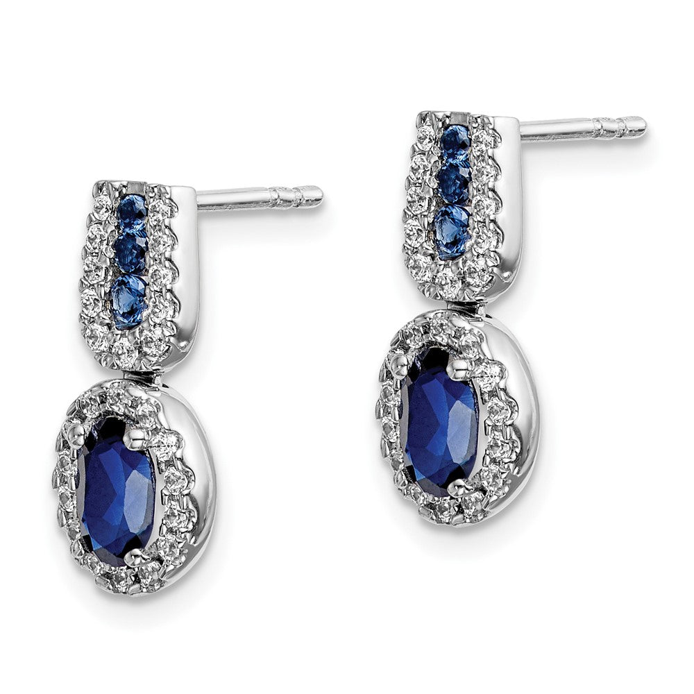 14K White Gold Lab Grown VS/SI FGH Dia and Created  Sapphire Post Earrings