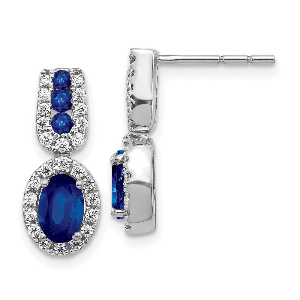 14K White Gold Lab Grown VS/SI FGH Dia and Created  Sapphire Post Earrings