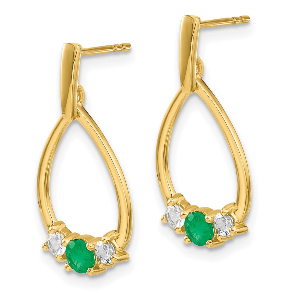 10K Lab Grown VS/SI FGH Dia and Created Emerald Post Dangle Earrings