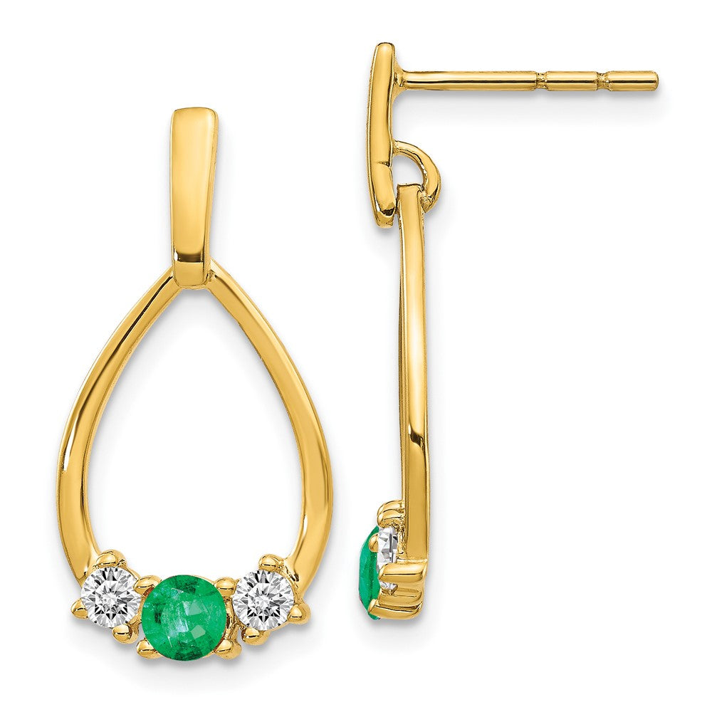 10K Lab Grown VS/SI FGH Dia and Created Emerald Post Dangle Earrings