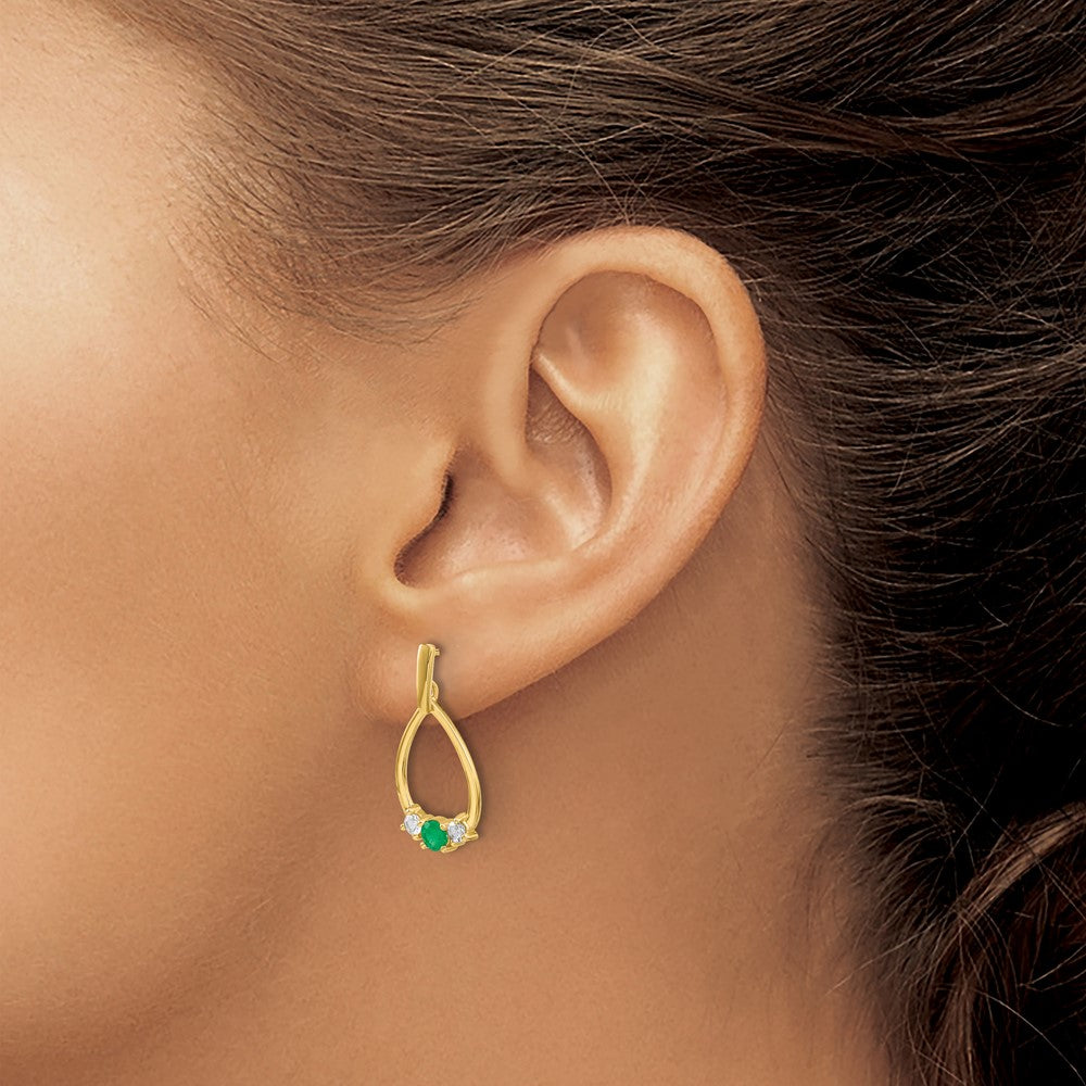 14K Lab Grown VS/SI FGH Dia and Created Emerald Post Dangle Earrings