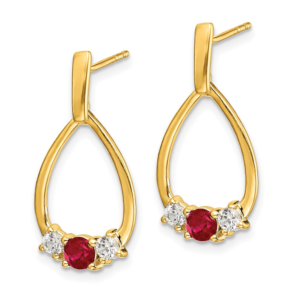 10K Lab Grown VS/SI FGH Dia and Created Ruby Post Dangle Earrings