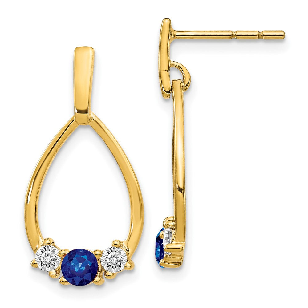 10K Lab Grown VS/SI FGH Dia and Created Sapphire Post Dangle Earrings