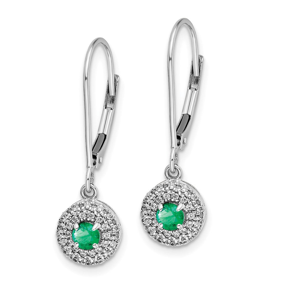 14K White Gold Lab Grown VS/SI FGH Dia and Cr Emerald Leverback Earrings