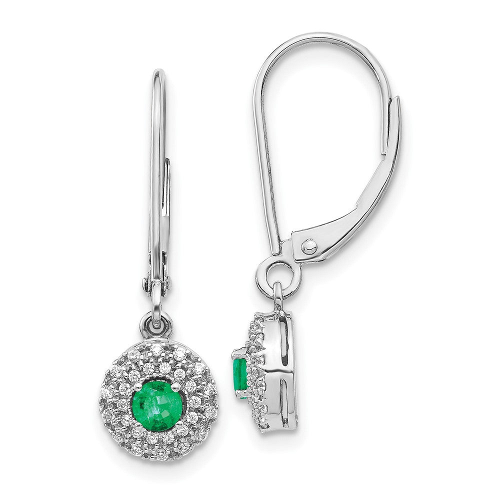 14K White Gold Lab Grown VS/SI FGH Dia and Cr Emerald Leverback Earrings