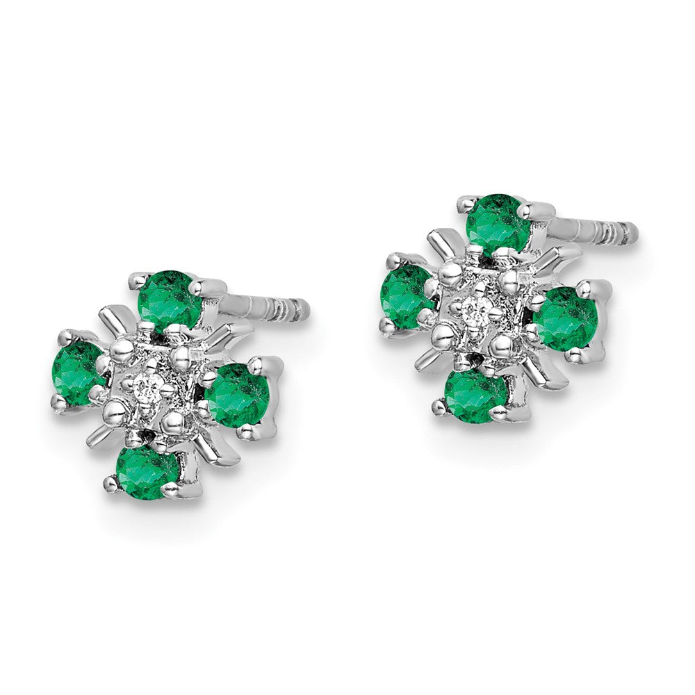 14K White Gold Lab Grown VS/SI FGH Dia and Created Emerald Post Earrings