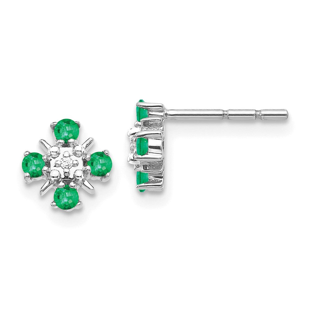 14K White Gold Lab Grown VS/SI FGH Dia and Created Emerald Post Earrings