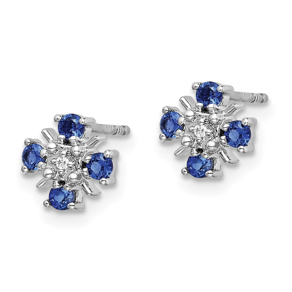 14K White Gold Lab Grown VS/SI FGH Dia and Bl Created Sapphire Post Earring