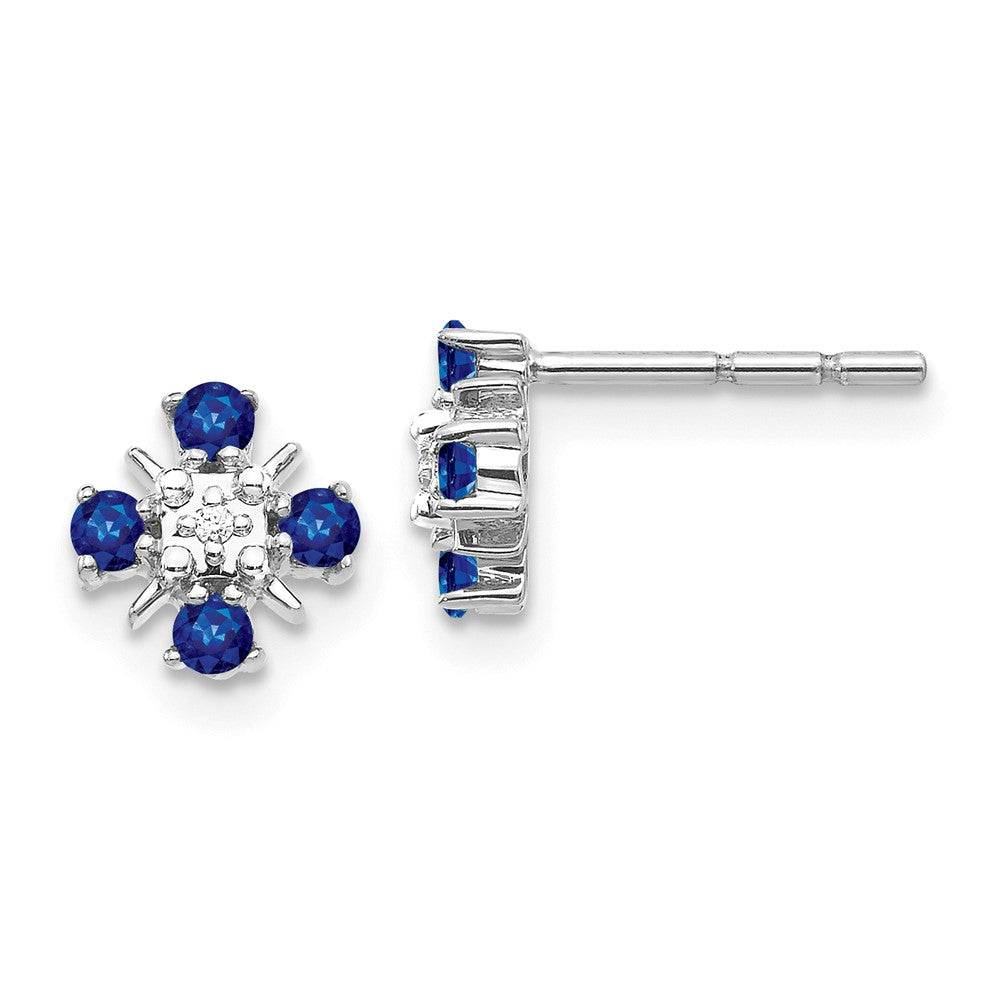 14K White Gold Lab Grown VS/SI FGH Dia and Bl Created Sapphire Post Earring