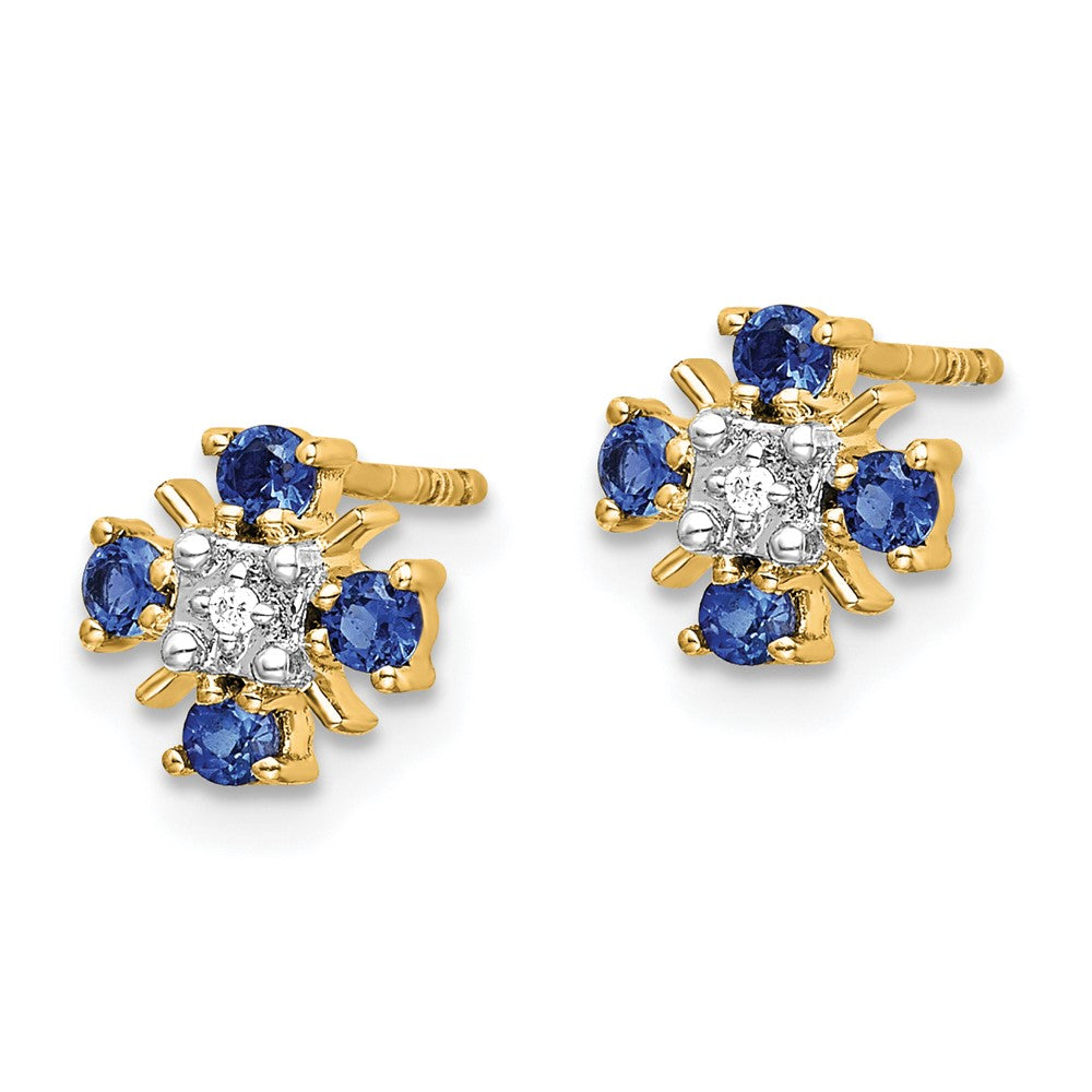 14K Lab Grown VS/SI FGH Dia and Bl Created Sapphire Post Earrings