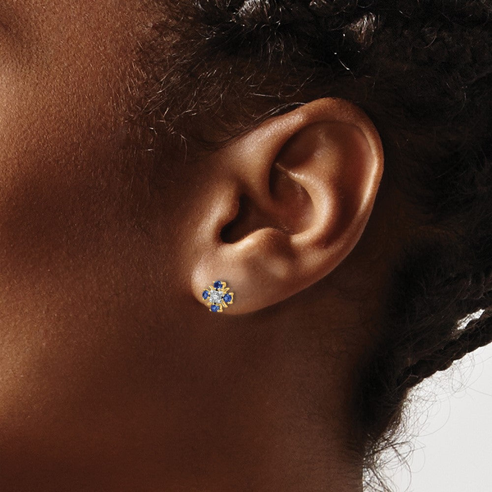 14K Lab Grown VS/SI FGH Dia and Bl Created Sapphire Post Earrings