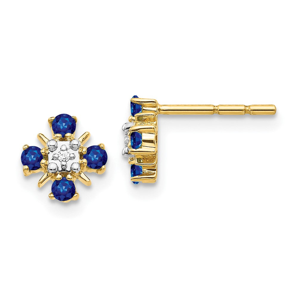 14K Lab Grown VS/SI FGH Dia and Bl Created Sapphire Post Earrings