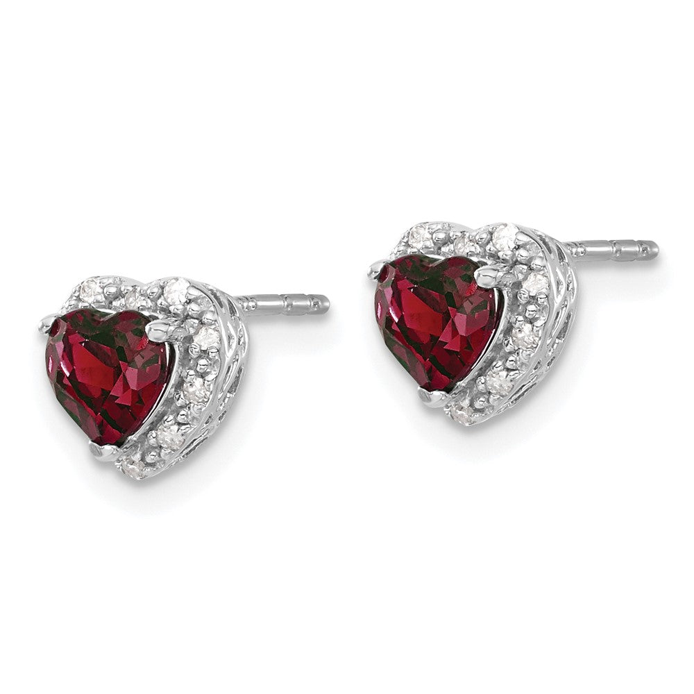 14k White Gold Lab Grown VS/SI FGH Dia and Cr Ruby Halo Heart Post Earrings