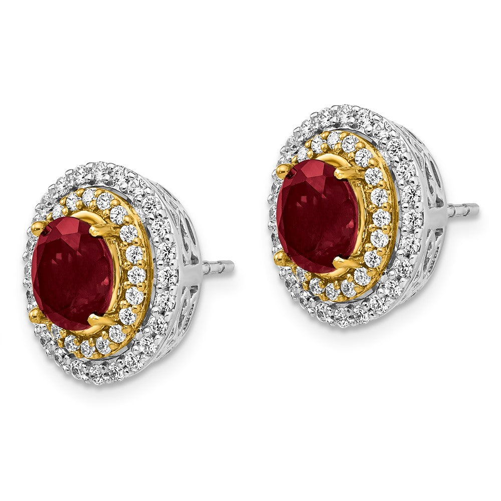 14K Two-Tone Lab Grown VS/SI FGH Dia & Created Ruby Earrings