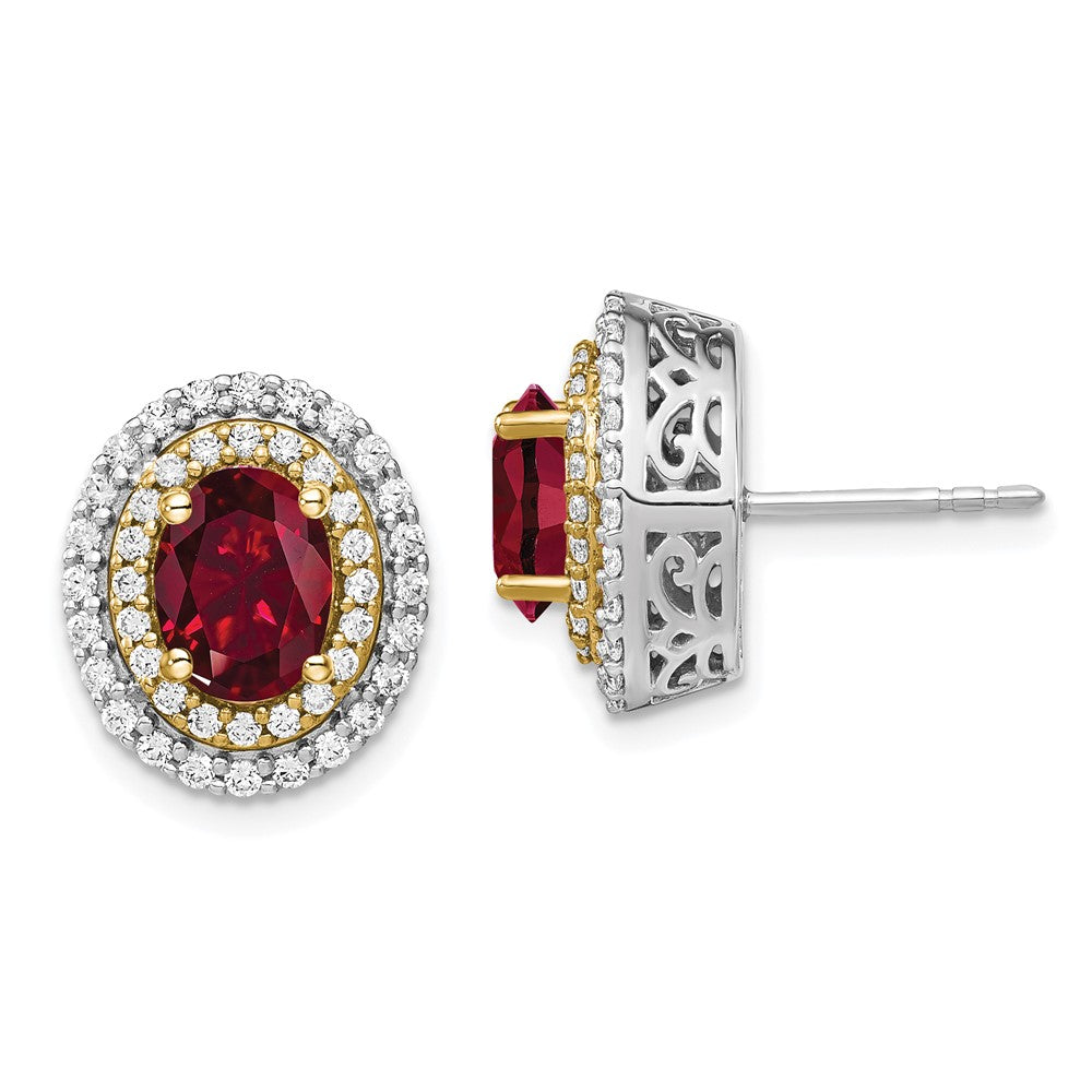 14K Two-Tone Lab Grown VS/SI FGH Dia & Created Ruby Earrings