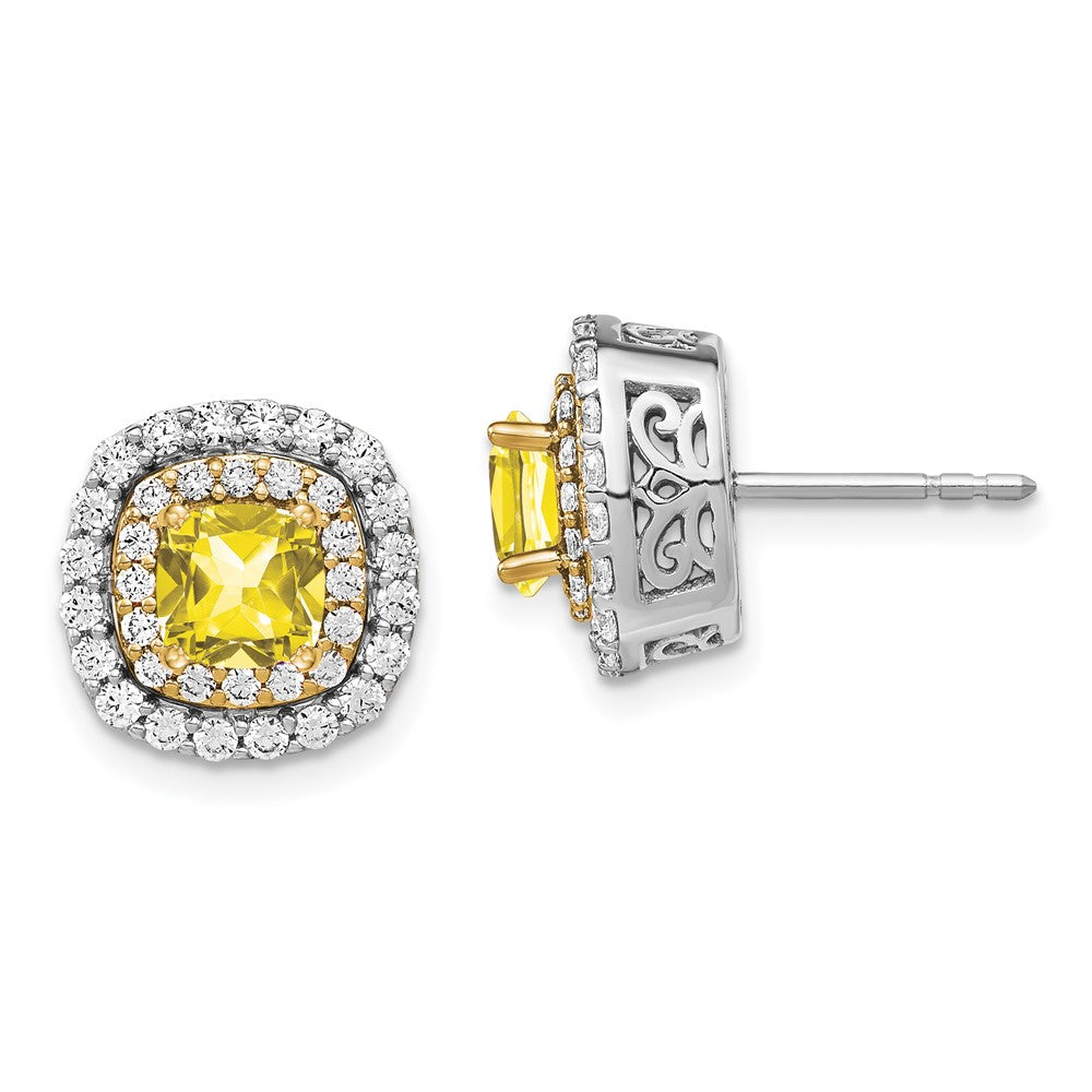 14K Two-Tone Lab Grown VS/SI FGH Dia & Created Yellow Sapphire Earrings