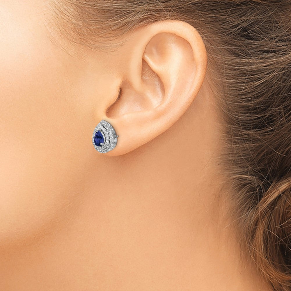 14K White Gold Lab Grown VS/SI FGH Dia & Created Blue Sapphire Earrings