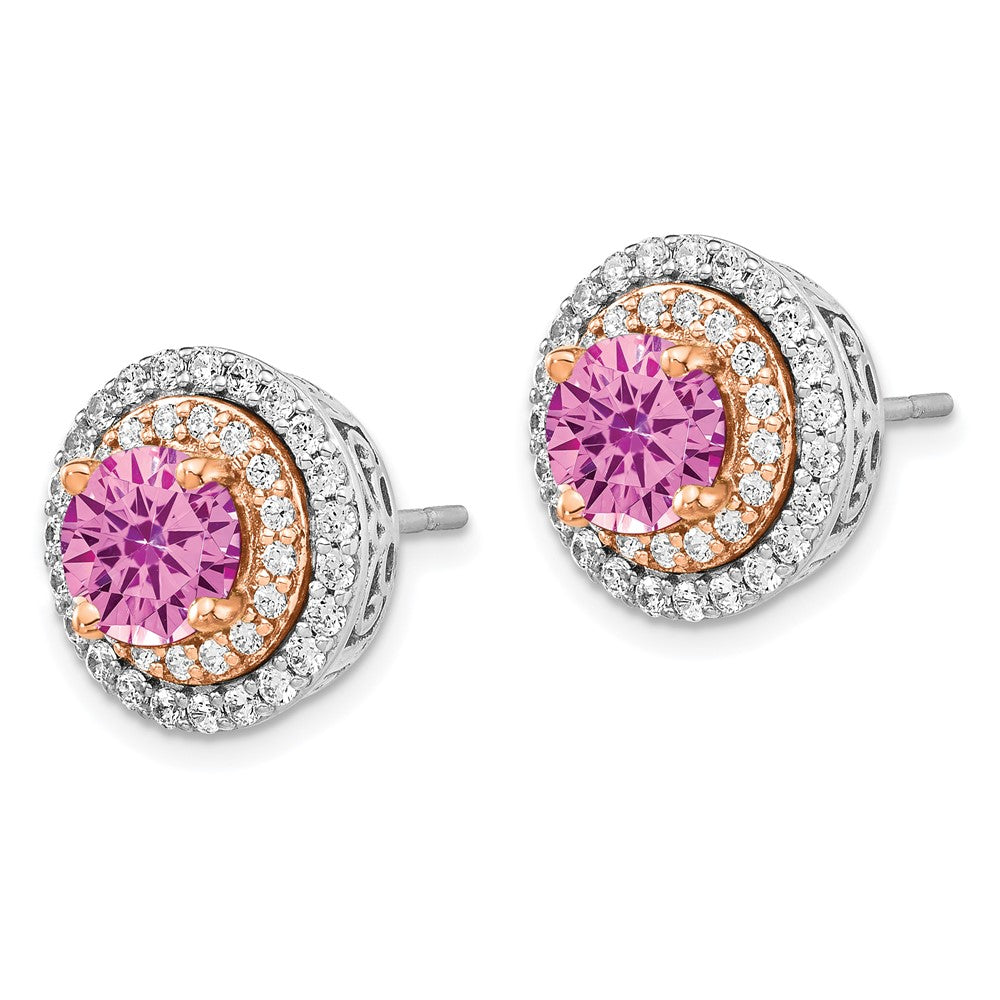 14K Two-Tone Lab Grown VS/SI FGH Dia and Created Pink Sapphire Earrings