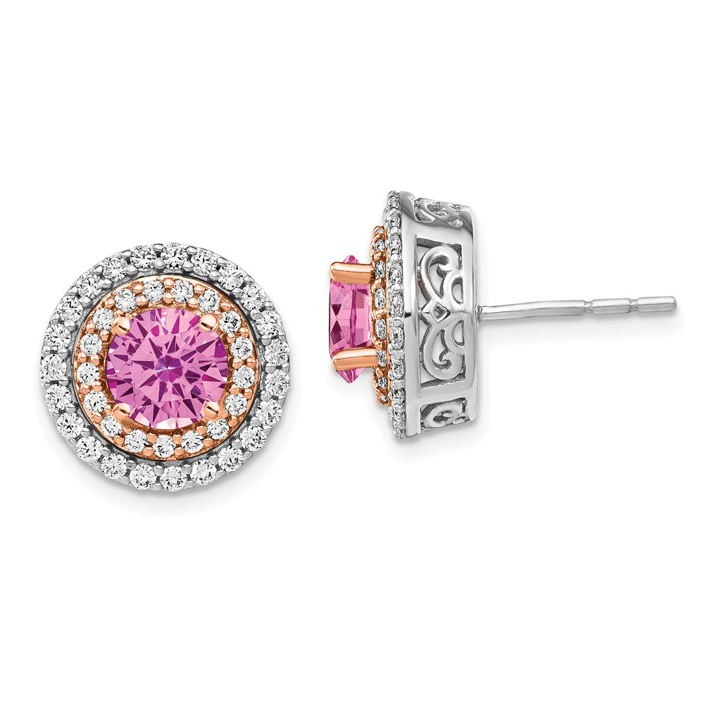 14K Two-Tone Lab Grown VS/SI FGH Dia and Created Pink Sapphire Earrings