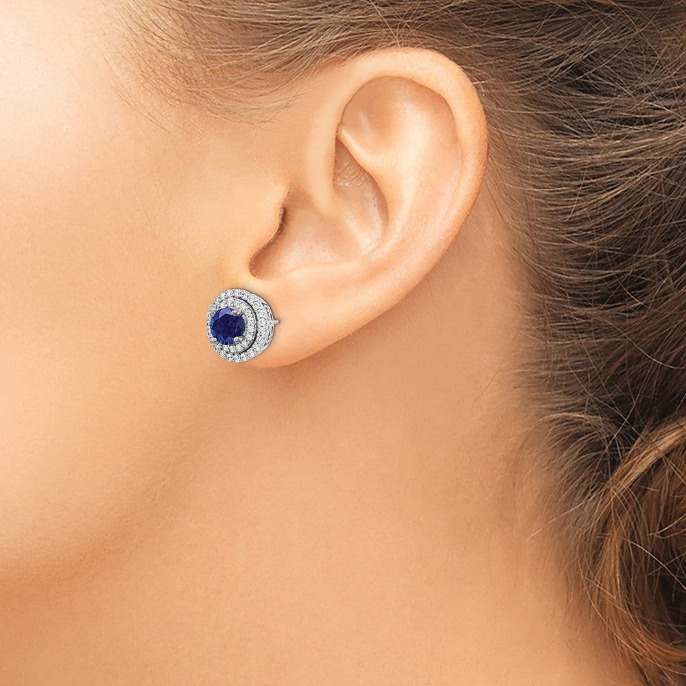 14K White Gold Lab Grown VS/SI FGH Dia & Created Blue Sapphire Earrings