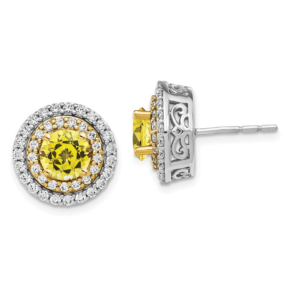 14K Two-Tone Lab Grown VS/SI FGH Dia & Created Yellow Sapphire Earrings