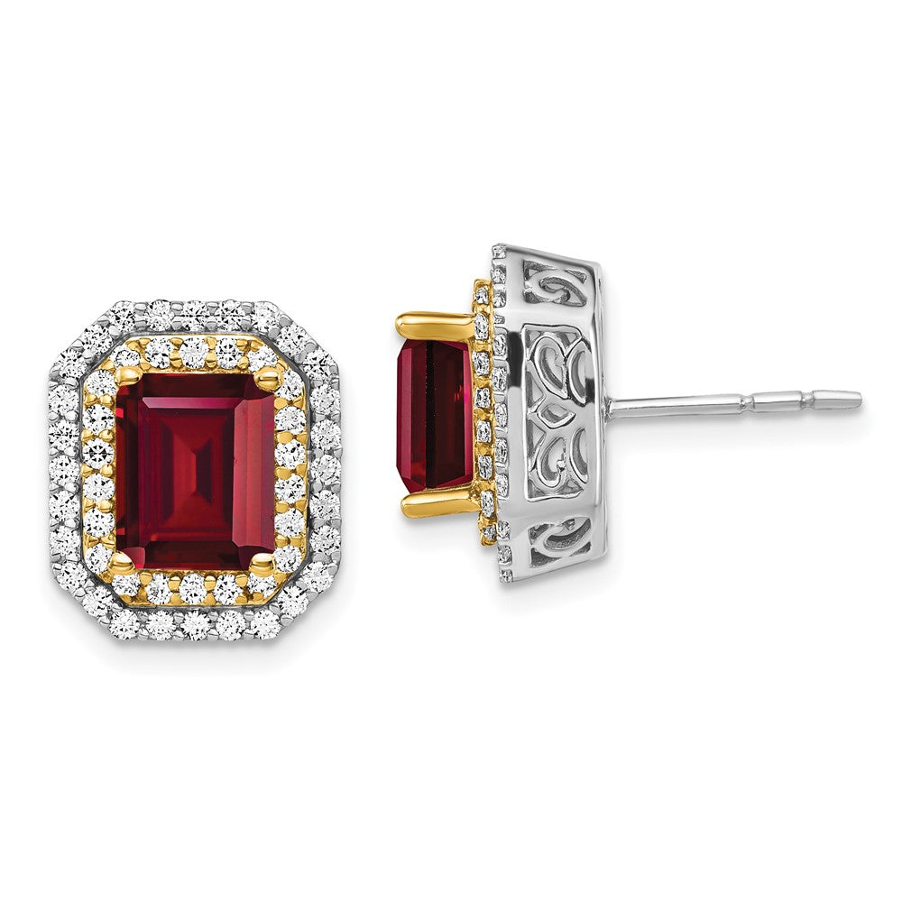 14K Two-Tone Lab Grown VS/SI FGH Dia & Created Ruby Earrings