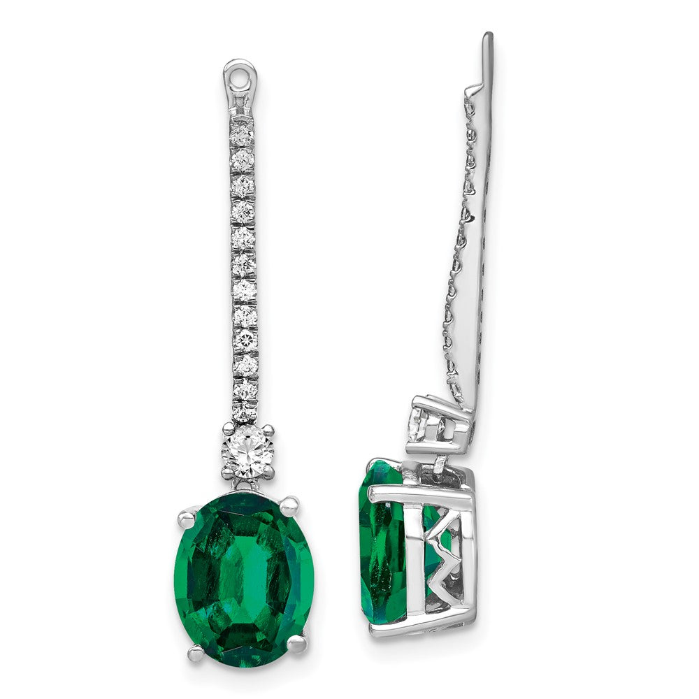 14K White Gold Lab Grown VS/SI FGH Dia & Created Emerald Earring Jackets