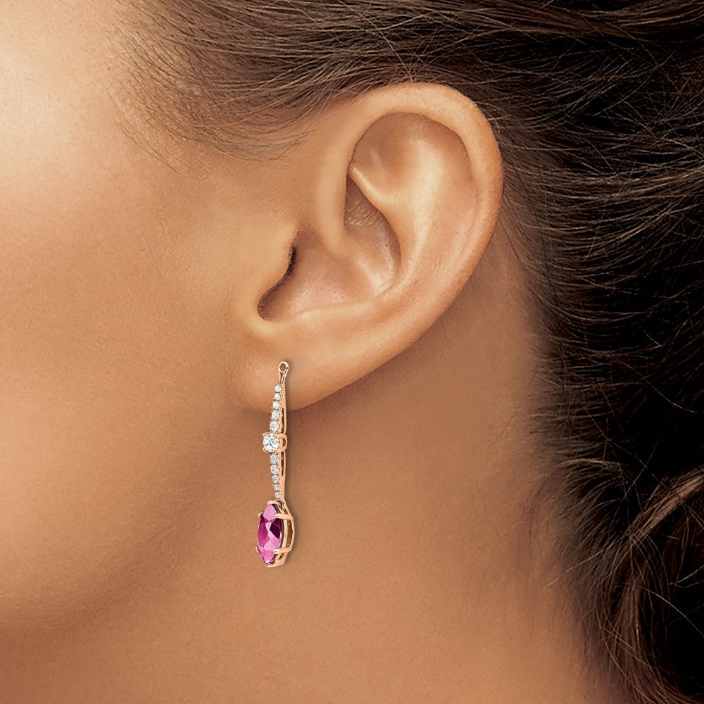 14K Rose Gold Lab Grown VS/SI FGH Dia & Created Pink Sapphire Earring Jacke