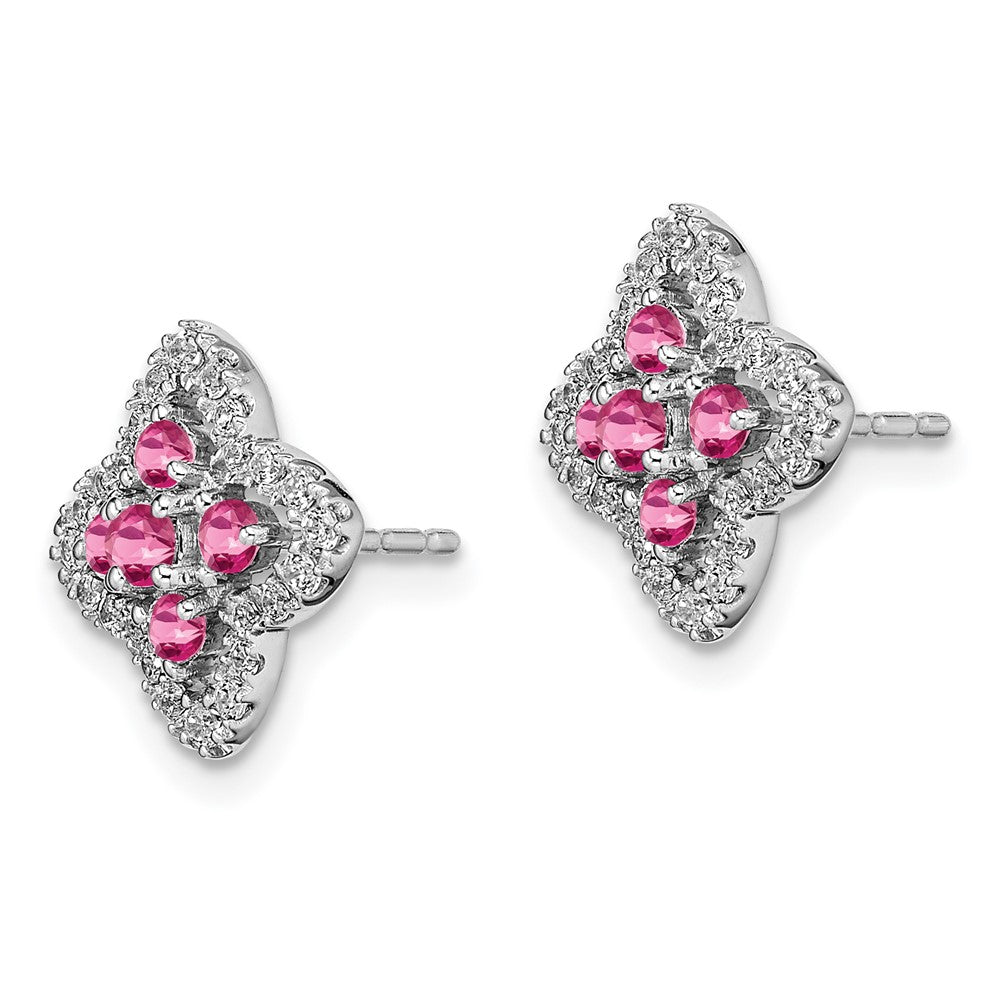 14K White Gold Lab Grown VS/SI FGH Dia and Created Pink Sapphire Earrings