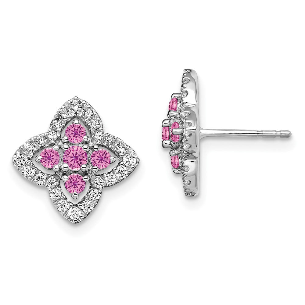 14K White Gold Lab Grown VS/SI FGH Dia and Created Pink Sapphire Earrings